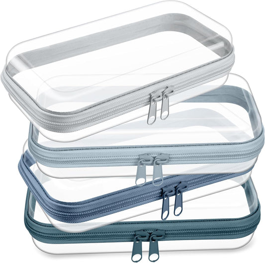 Hoolerry 4 Pcs Hard Clear Zipper Case Makeup Bags Plastic Pencil Pouch Transparent Storage Box Containers for Cosmetics, Snacks, Building Blocks, Puzzles(Morandi,7.5 x 3.9 x 2 in)