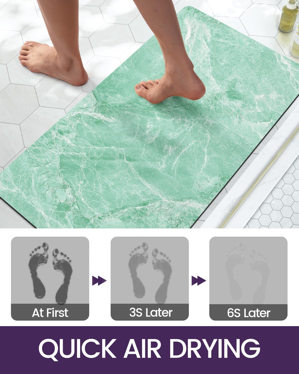 DEXI Bath Mat 17x32, Non Slip Quick Dry Rugs, Super Absorbent Ultra Thin Marble Bathmat, Washable Rubber Mats for Shower Floor, in Front of Bathtub, Sink, Bathroom Accessories Decor, Dark Green