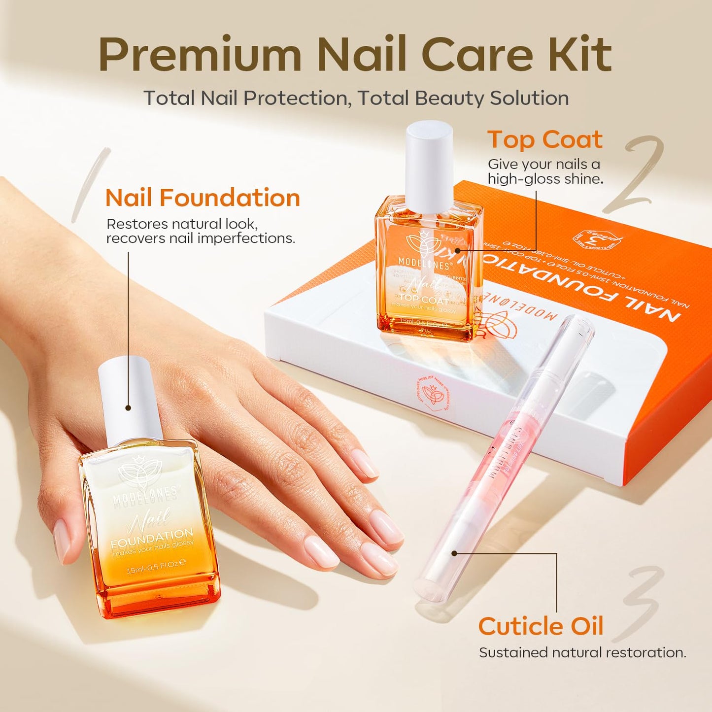 modelones Nail Strengthener Clear Gel Top Coat Nail Polish Cuticle Oil Pen Milky White Nail Repair for Damaged Nails Care Kit for Women 15 ml Ridge Filler for Growth