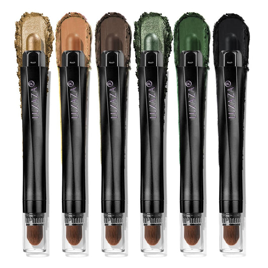 FIREFLIES LIGHT Eyeshadow Stick Makeup 6PCS Set, Green Metallic Shimmer Matte Cream Eye Shadow Eyeliner Brightener Pencil Crayon - FIREFLIES LIGHT