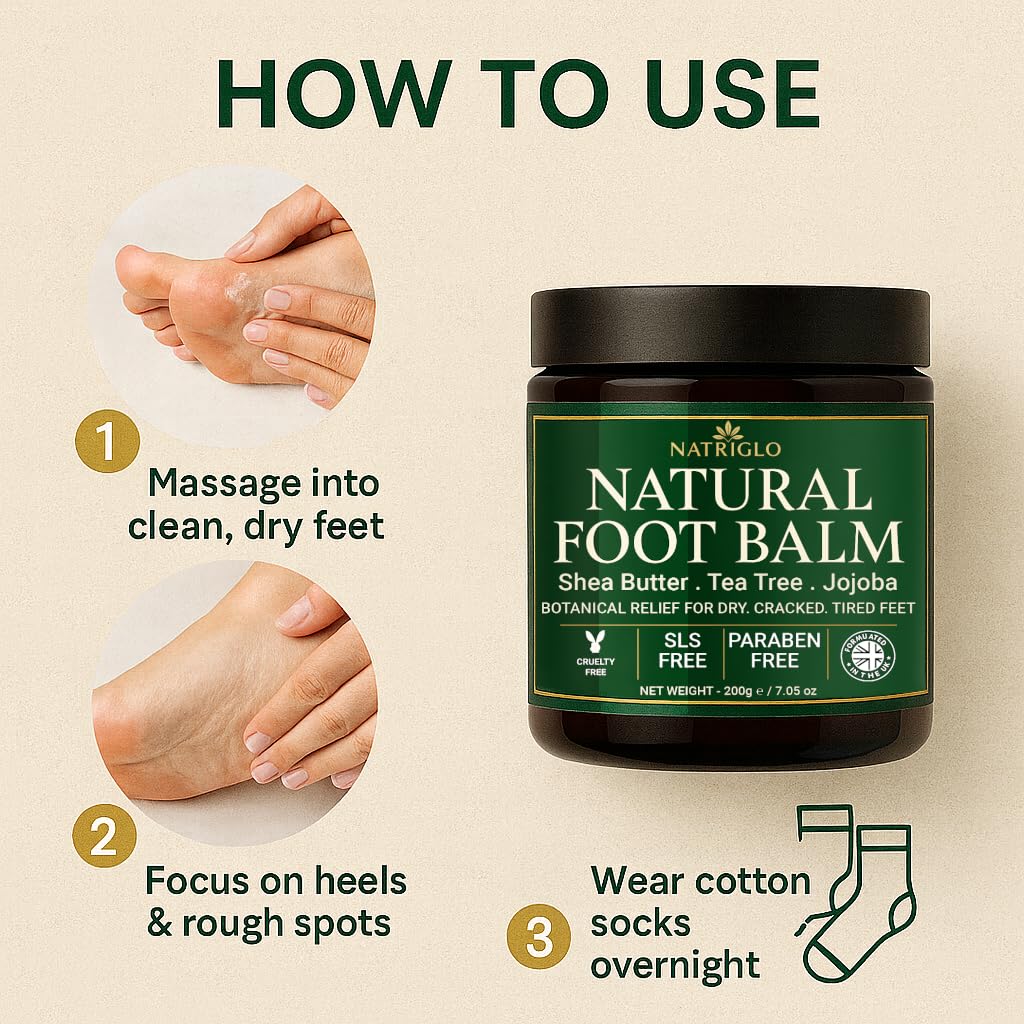 Organic Tea Tree oil Foot Cream for Dry Cracked Heels and Feet, Cracked Heel Repair for Athletes - Foot Cream & Natural Heel Balm for Dry Cracked Feet - Heel Rescue Foot Cream 7.05oz