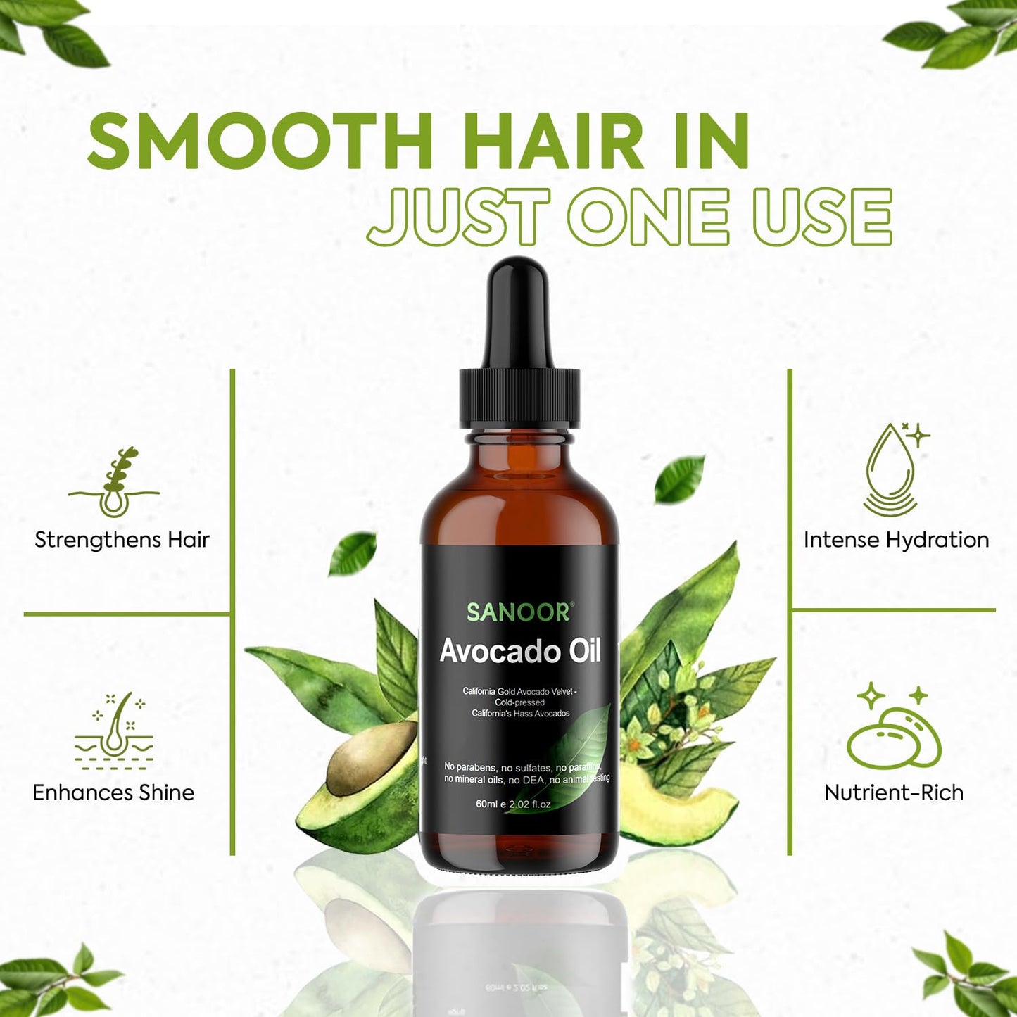 California Gold Avocado Oil - 100% Pure & Cold-Pressed - Premium Grade for Hair & Skin with Nutrient-Rich Hair Butter - 2.02oz (60ml)