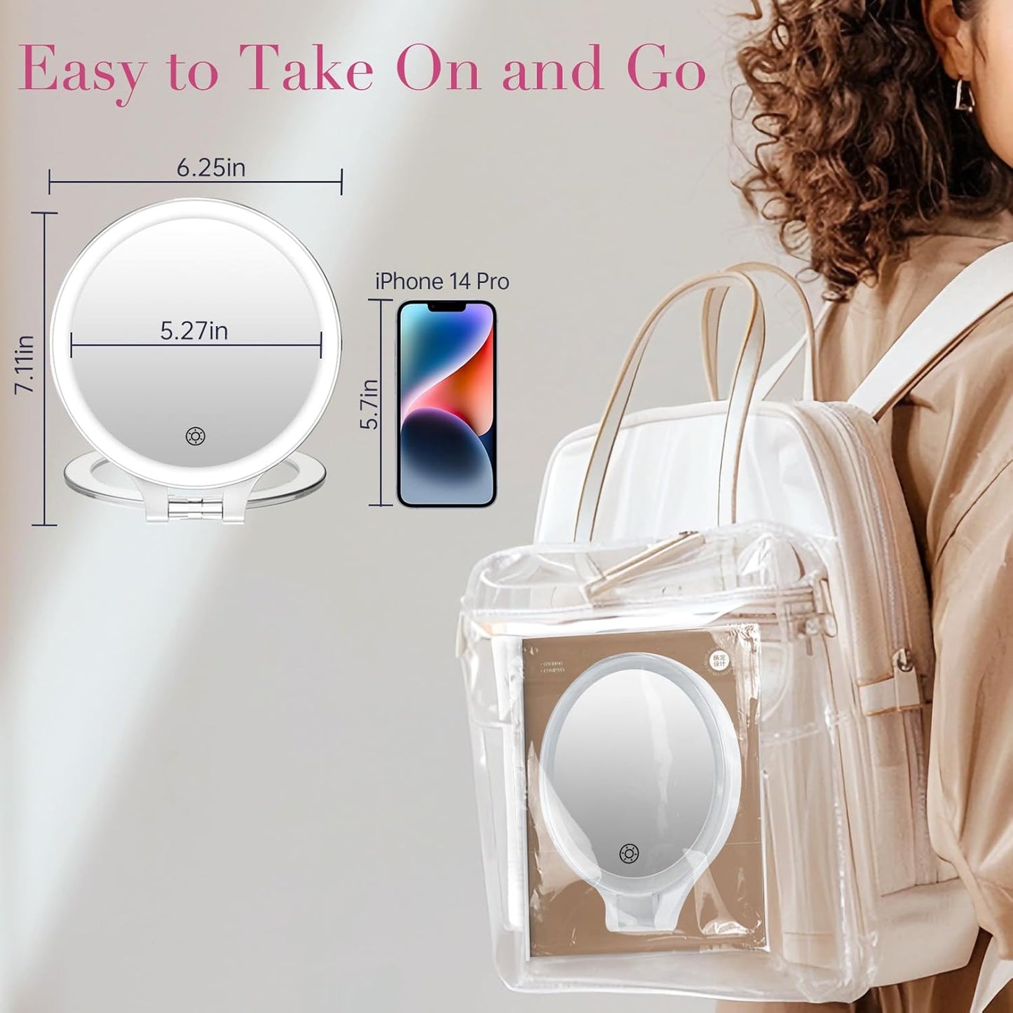 FASCINATE Magnifying Mirror with Light 10X/1X, Double Sided Travel Mirror with Light, Rechargeable Makeup Mirror with 3 Color Setting Adjustable Stand Lighted Mirror Vanity Portable Desk Cosmetic