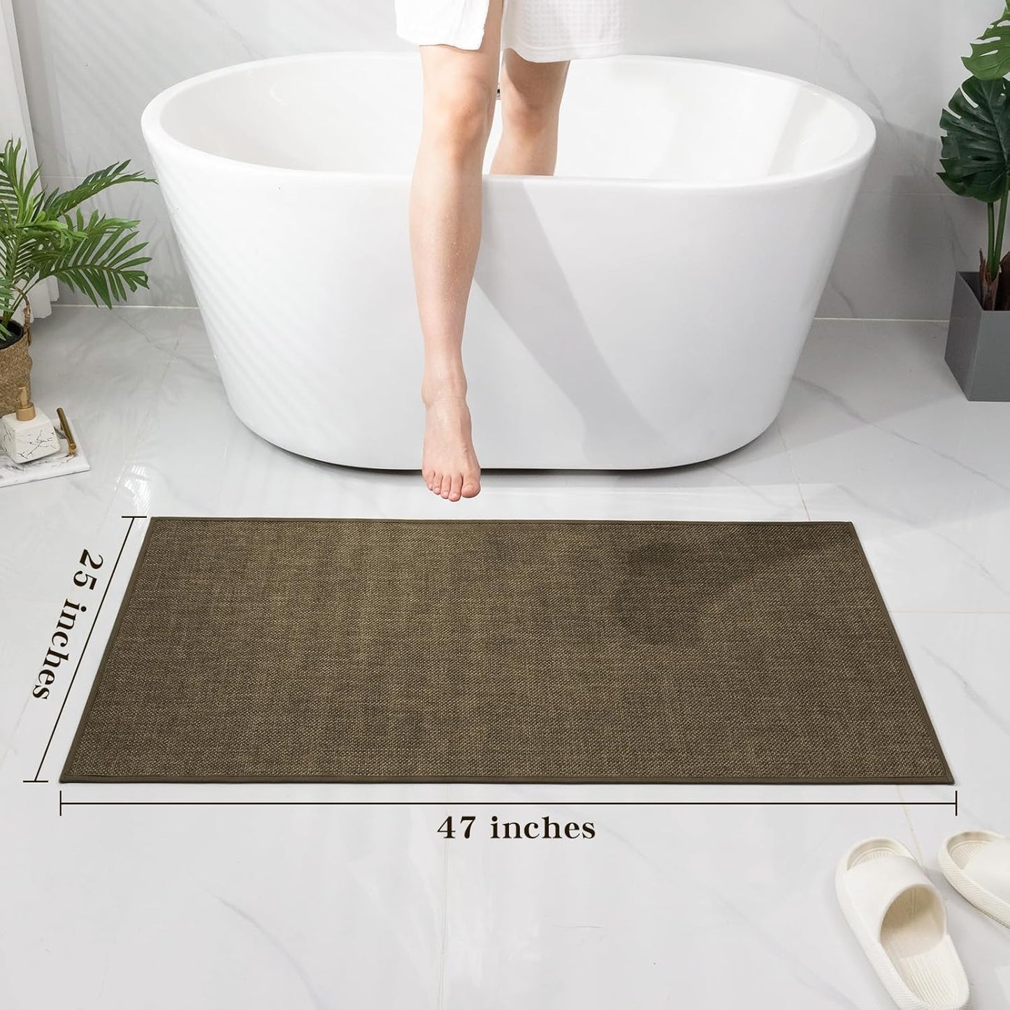 chakme Bathroom Rugs Mat 47x24, Ultra Thin Non Slip Bath Mat Large Quick Dry Absorbent Bath Mat for Bathroom Floor, (Brown, 47"x24")