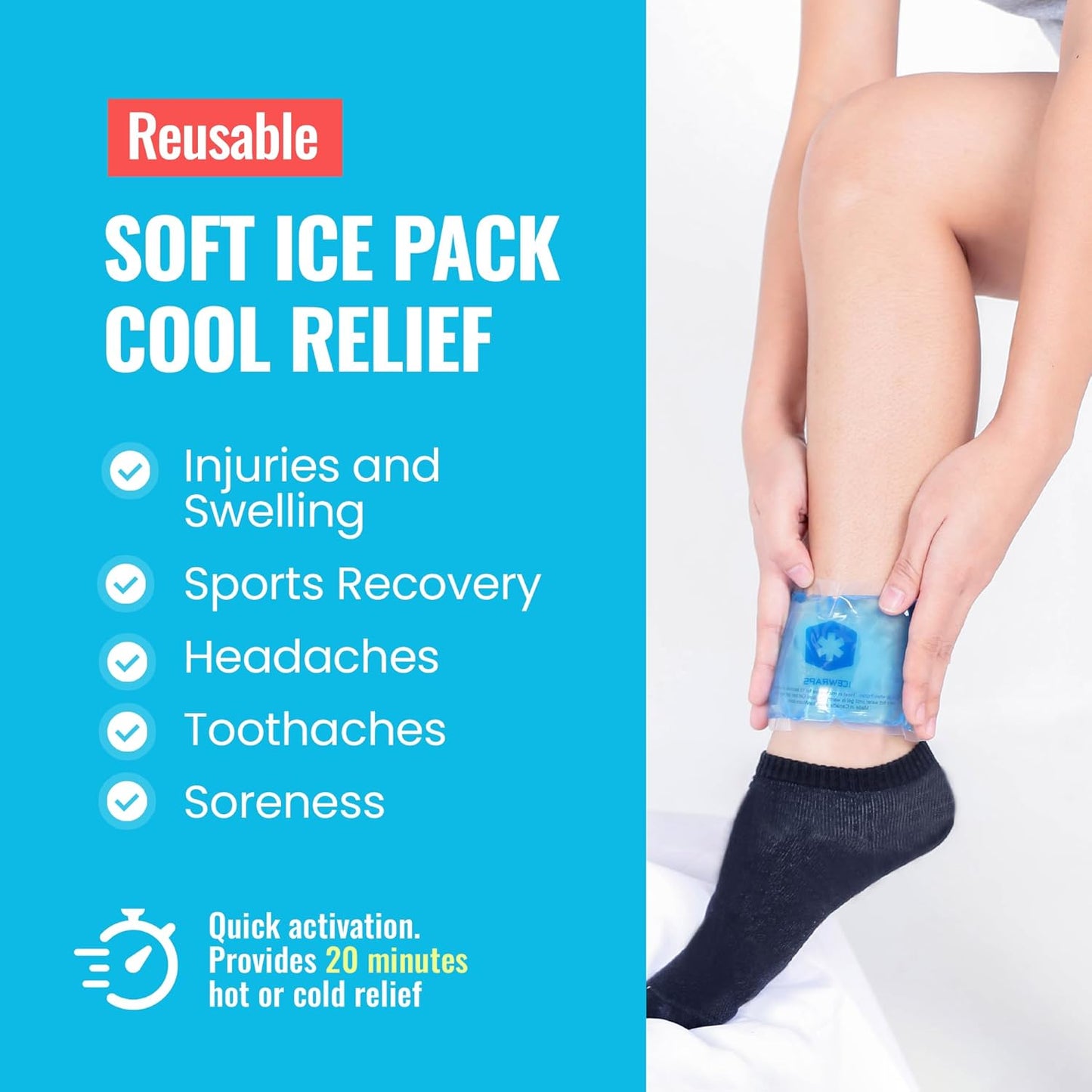 ICEWRAPS Hot & Cold Ice Packs - 3 x 5 in. Soft Gel Ice Packs – Reusable for Injuries Headaches, Joints, Fevers, & More – Made of Pro-Grade, Puncture-Proof Material (6 Packs)
