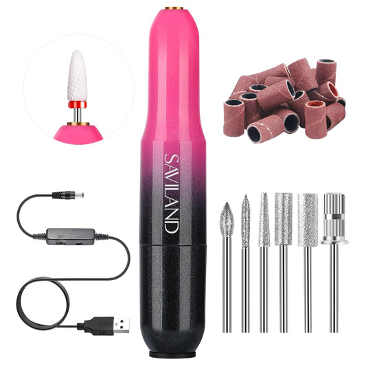 SAVILAND Portable Electric Nail Drill: 20000RPM Electric Nail File Gradient Dark Pink Nail Drill 7 Nail D rill Bits Nail File 51 Sanding Bands Beginners Salon at Home Manicure Pedicure