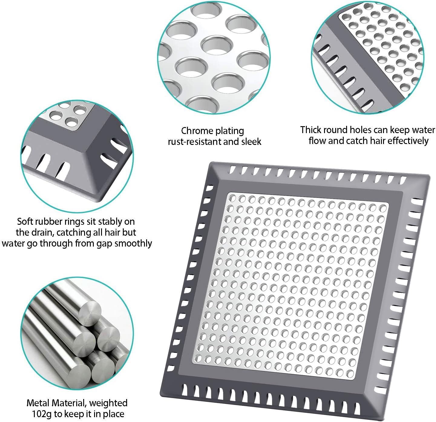Hair Catcher/Drain Strainer/Shower Drain Cover for Bathroom Floor Drain, Stainless Steel and Silicone (Patented Product)