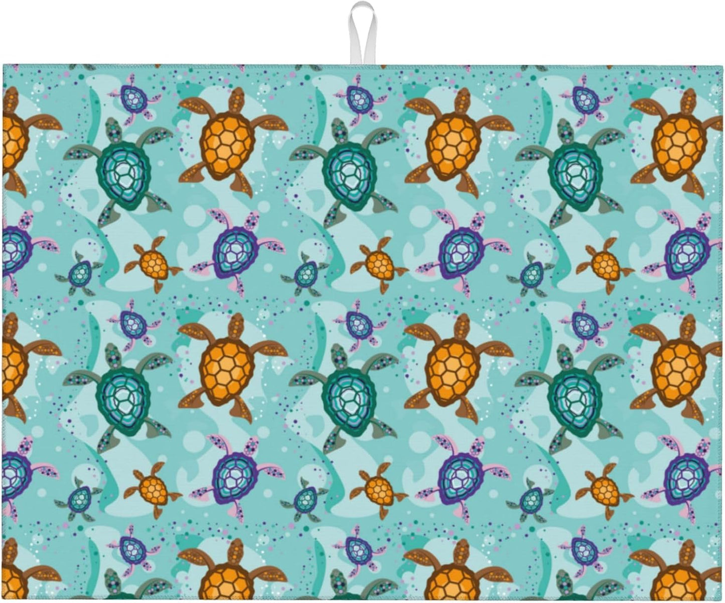 Cute Sea Turtle Beach Dish Drying Mat for Kitchen Counter Absorbent Reversible Ocean Themed Decorative Drying Pad Dark Kitchen Decor Dish Drainer Rack Mats 18"x24"