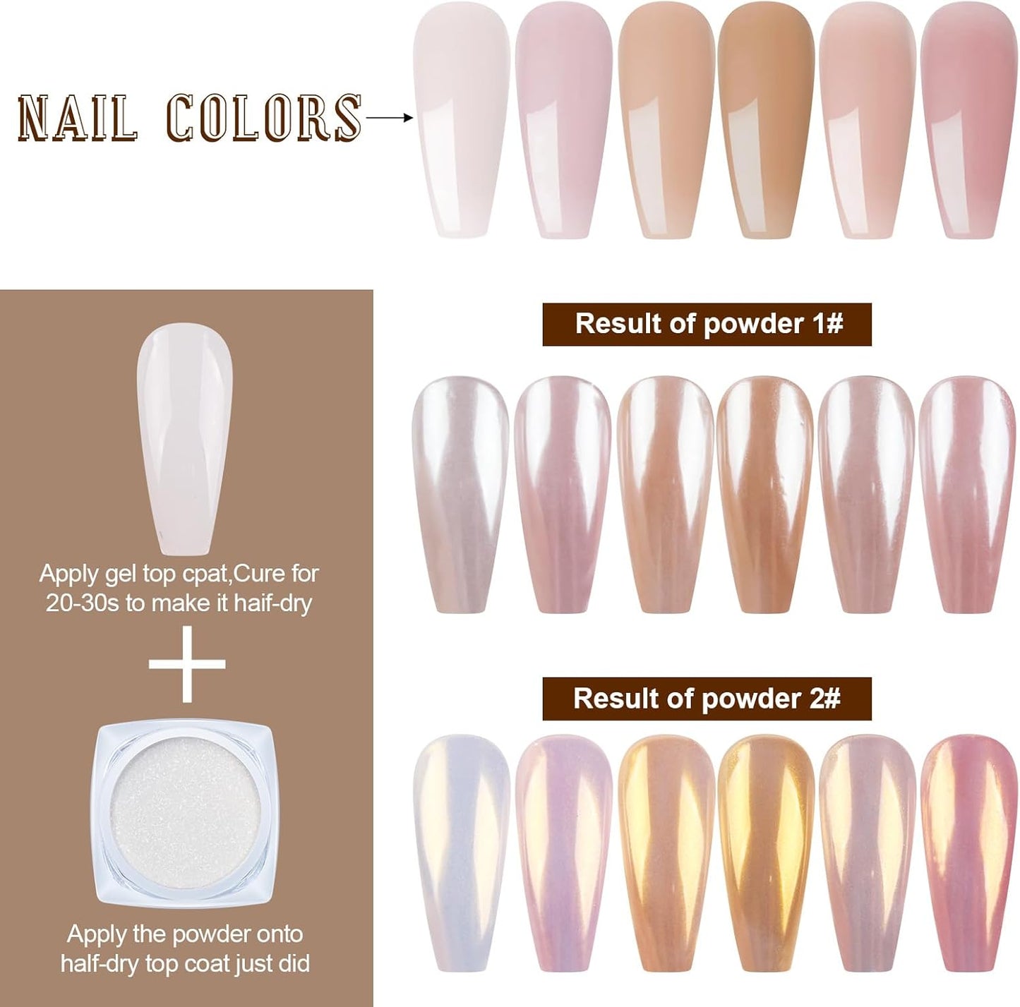 Artdone 2 Jars Chrome Nail Powder White and Gold Pearl,Iridescent Aurora Powder Metallic Mirror Effect Pigment Pearlescent Mermaid Pearl Glitter Dust Kit (White and Gold)