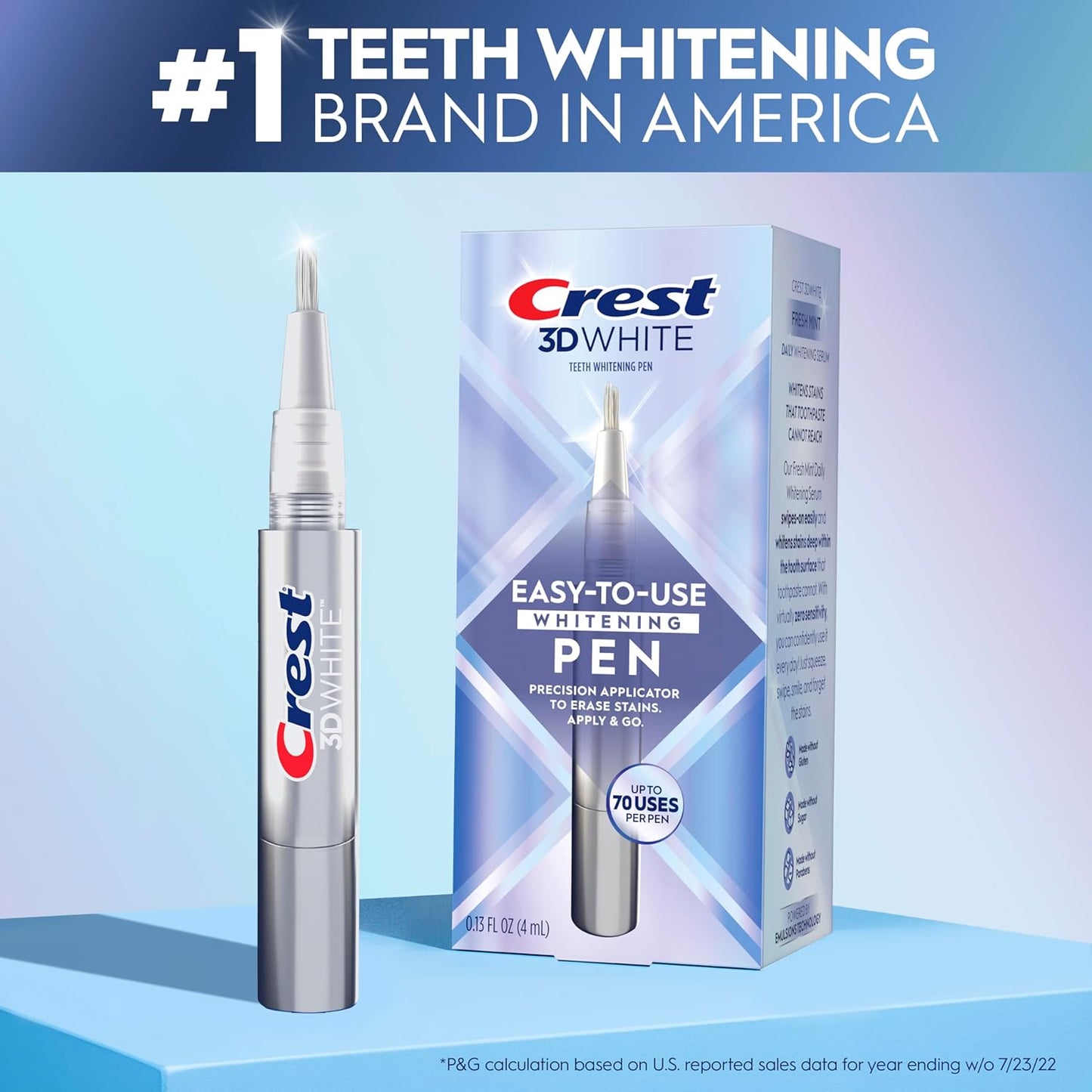 Crest 3DWhite Teeth Whitening Pen – Easy to Use, Erases Surface Stains – Up to 75 Uses per Pen – Convenient, On-The-Go Teeth Whitening Solution