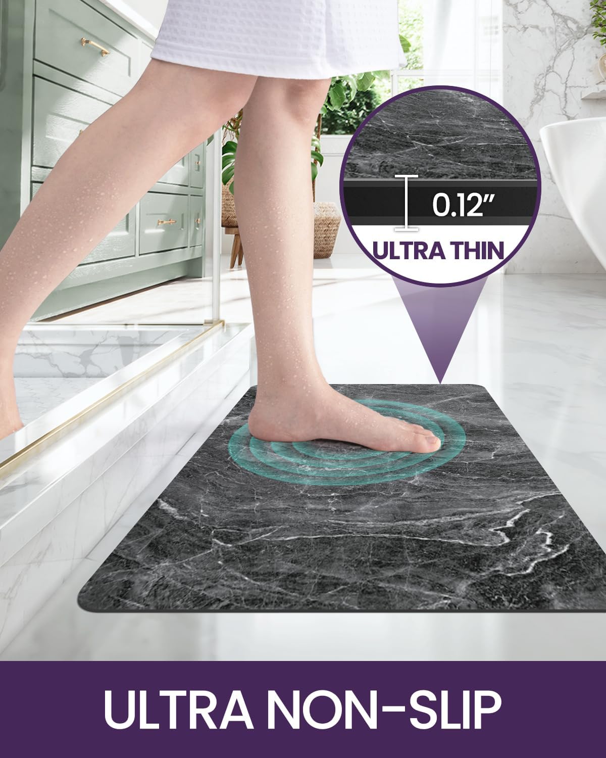 DEXI Bath Mat 16x24, Non Slip Quick Dry Rugs, Super Absorbent Ultra Thin Marble Bathmat, Washable Rubber Mats for Shower Floor, in Front of Bathtub, Sink, Bathroom Accessories Decor, Dark Grey