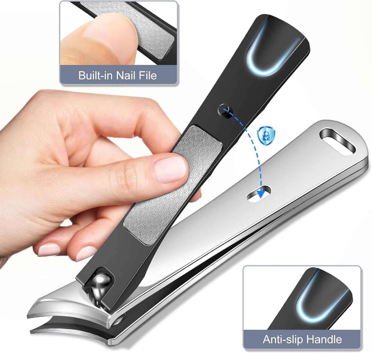 Toenail Clippers for Thick Toenails for Seniors, Angled Head Large Toe Nail Clippers for Thick Nails for Men, Heavy Duty Slanted Nail Clippers with Wide Jaw, Black