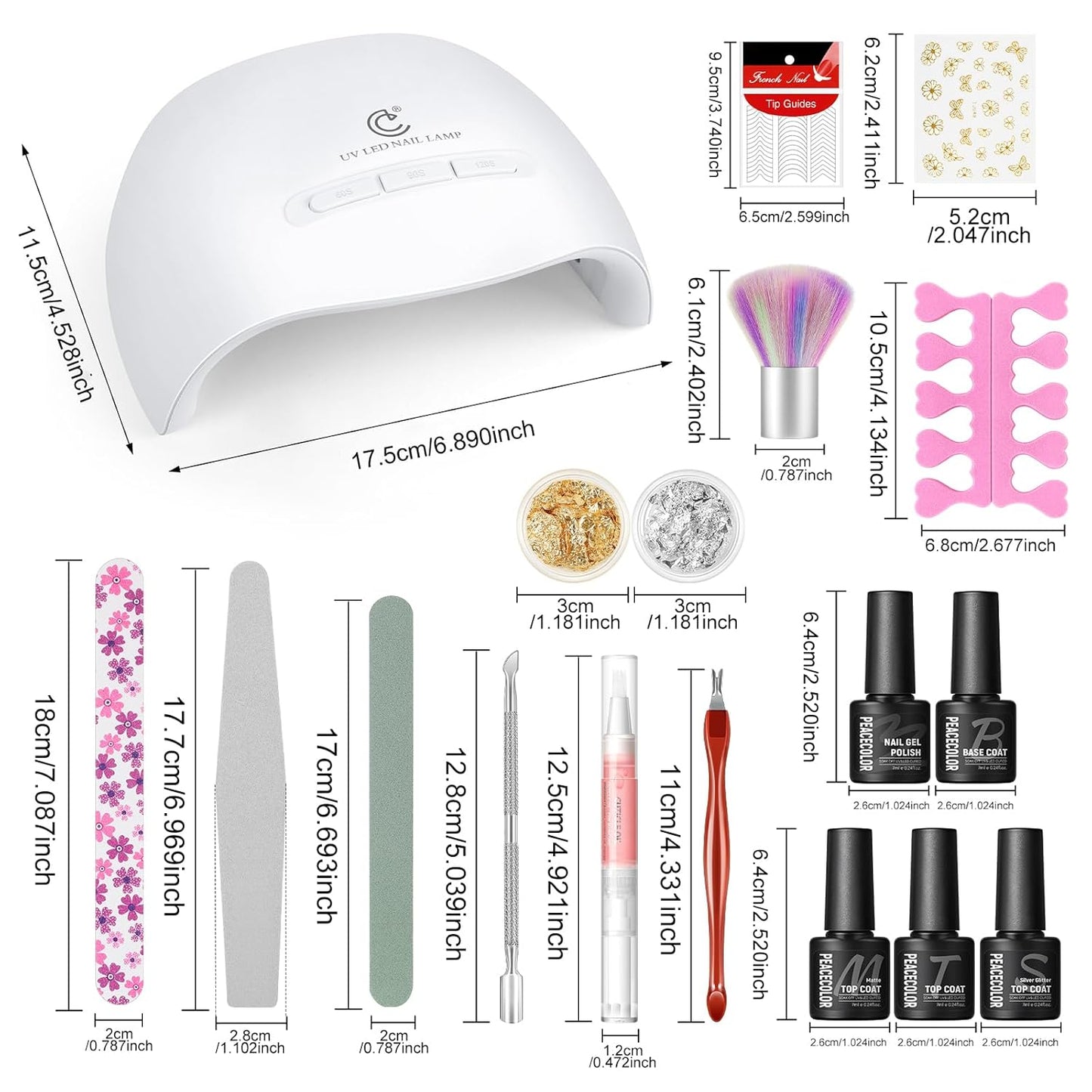 Peacecolor 39pc Gel Nail Polish Kit with U V Light, Pink Brown Nude Dark Red 22 Colors Pastel Gel Polish Kit with Base Top Coat Matte Glossy French Nail Art for Beginners Manicure DIY