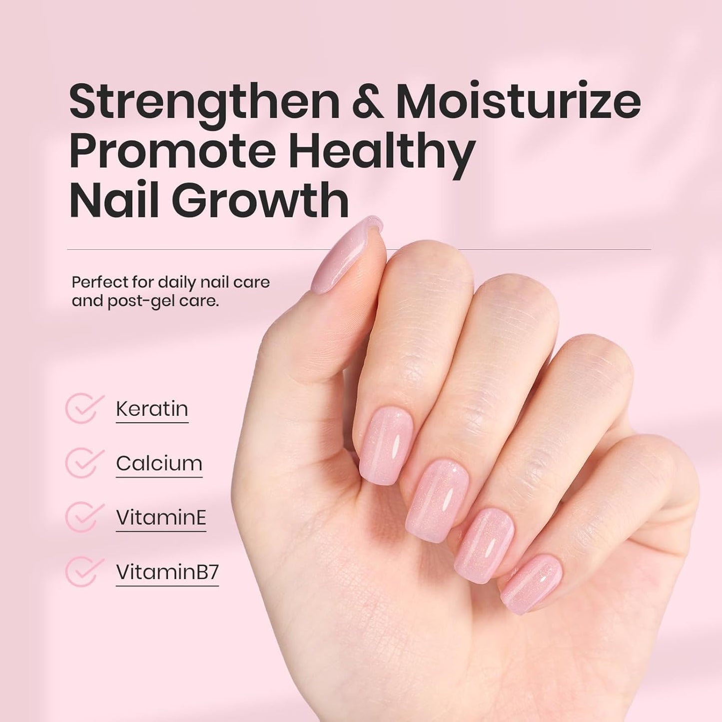 Beetles Rubber Base Gel Nail Polish – Glitter Nude Pink Builder Base Coat for Natural Nails, Nail Strengthening, Long-Lasting Soak Off UV LED Gel Gift for Women