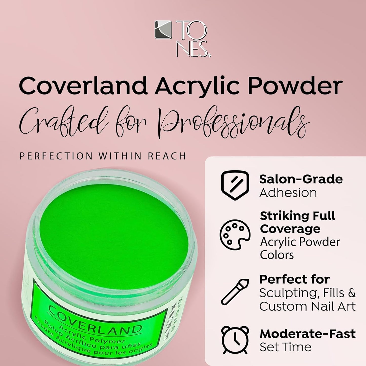 Tones Coverland Acrylic Nail Powder "Bikini & Martini" - Limited Edition Acrylic Powder for Nail Design, Sculpting, and Masking Nail Bed Imperfections - Professional Acrylic Nail Supplies - (1.5 Oz)
