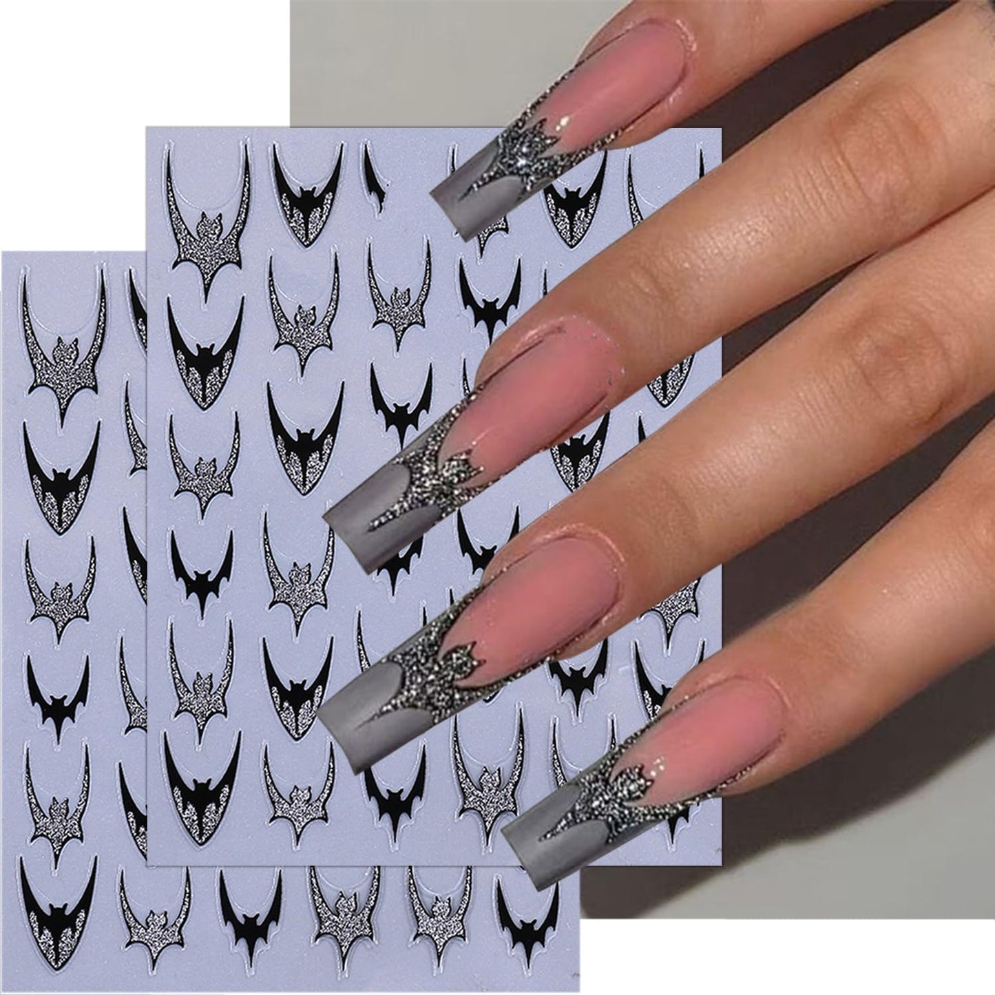 6 Sheets Halloween Nail Stickers for Nail Art Gold Glitter Bat Nail Art Stickers 3D Self-Adhesive Holiday Nail Decals Silver Bat Nail Design Sticker for Women Halloween Manicure Decoration