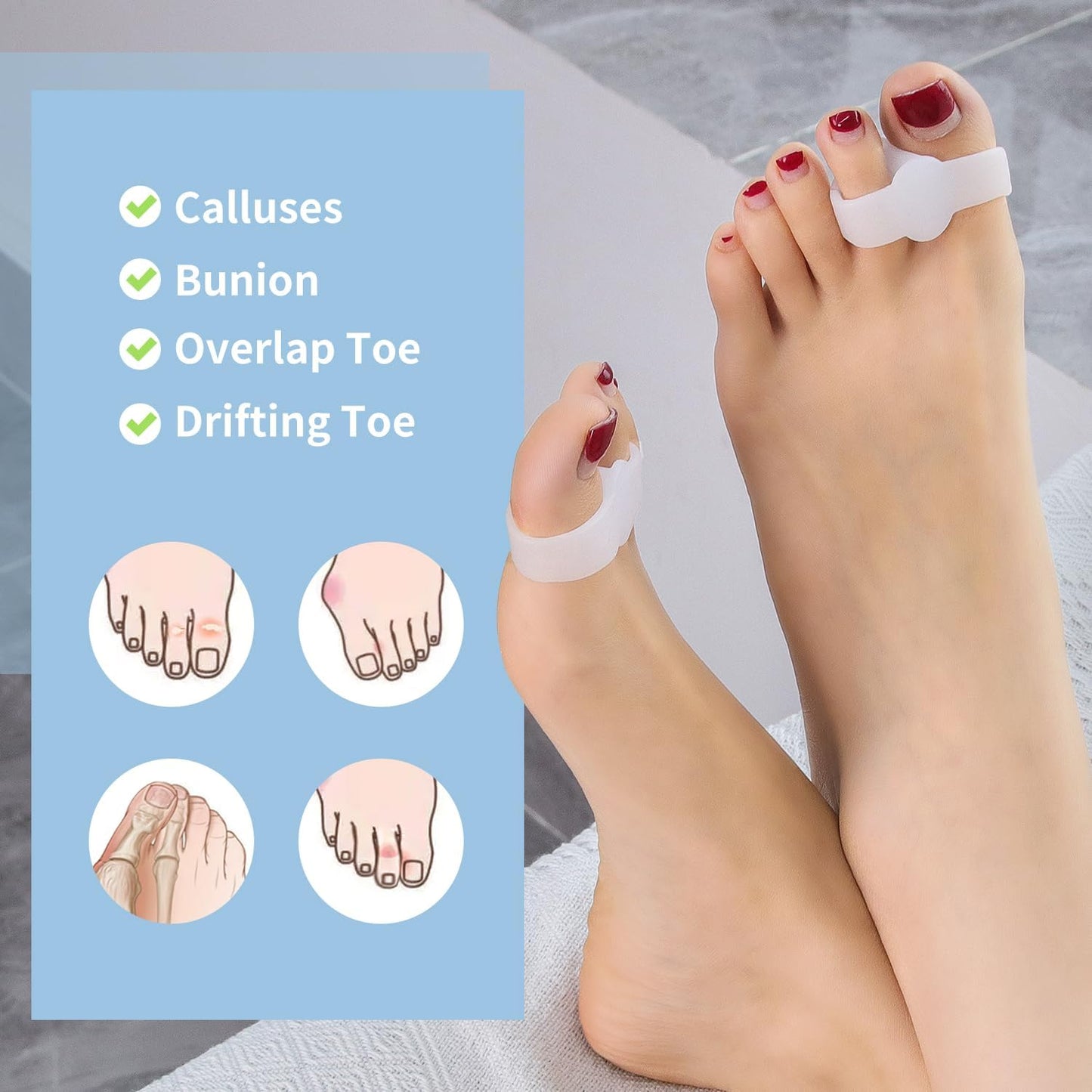 12-Pack Bunion Corrector - Gel Toe Separators W/ 2 Loops, Big Toe Spacers for Women and Men, Toe Corrector and Straightener for Bunions, Hammer Toe and Overlapping Toe, Relieve Foot Pain