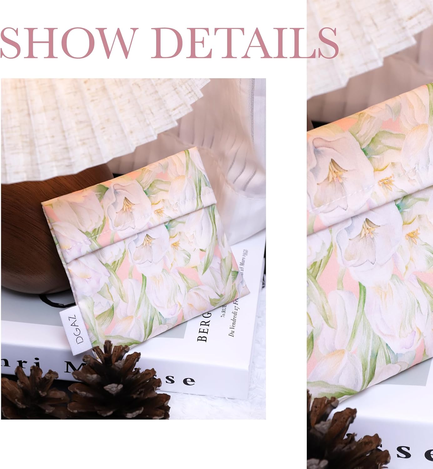 DGAZ Sanitary Napkin Storage Bag, Period Bag for Teen Aged Girls, Portable Period Bag for Panty Liners/Menstrual Cup/Small Tampons，Mini Makeup Bag for Purse(French Tulips)