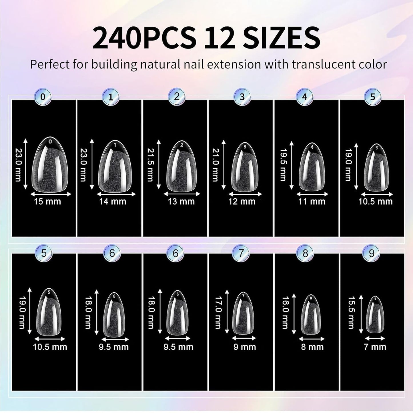 Almond Nail Tips Short Soft Gel Nail Tips 240Pcs Short Almond Full Cover Nails Tips Pre-Shaped Half Matte Gelly Press on Fake Nails Tip for Acrylic Nail Tip Extension Home DIY & Salon Nails 12 Sizes