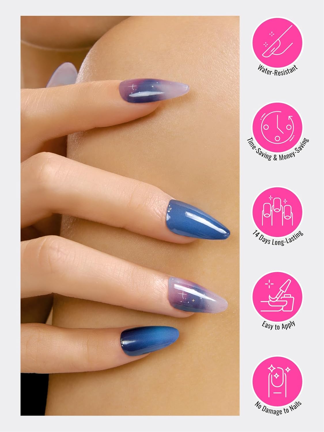 Semi Cured Gel Nail Strips, 30 pcs Gel Nail Stikers, Gel Nail Wraps Semi Cured, Salon-Quality, 2 Weeks Long Lasting, Starry Sky