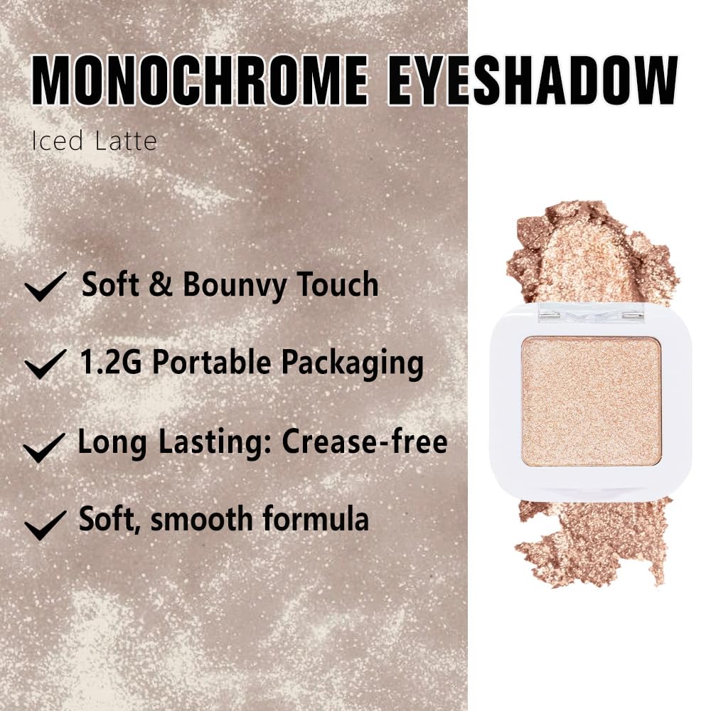 evpct Light Nude Brown Shimmer Single Eyeshadow Palette Makeup for Older Women, Iced Latte Glitter Sparkle Cream Eye Shadow Palette Brightener Makeup for Older Women, High Pigment Monochrome Eyeshadow