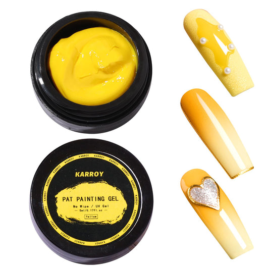 Sponge Pat Paint Nail Gel, Blending Colors Ombre Nails Gradient Gel Nail Blush Blooming Aura Nails Drawing Stripper Floral Painting Nail Art, No Wipe, UV/LED Curing 5ml 1PC (Yellow)