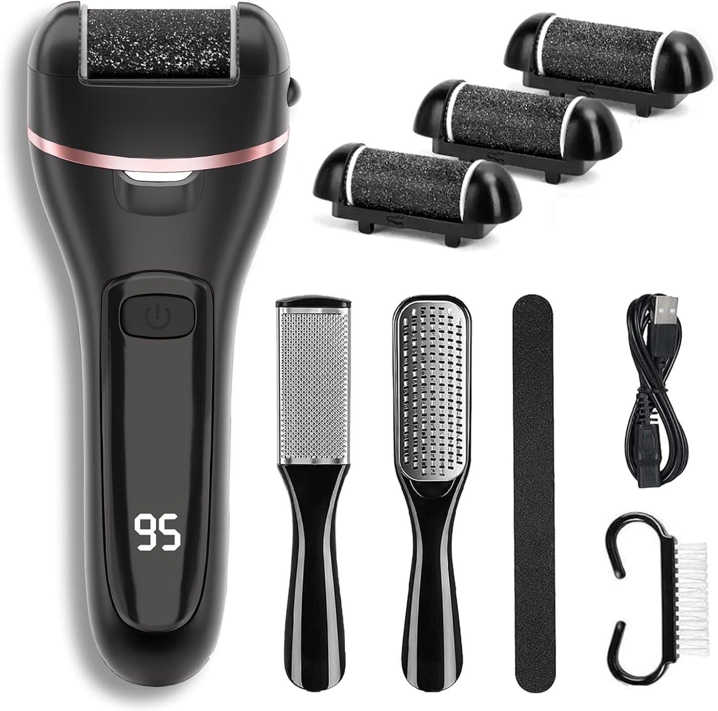 Electric Callus Remover for Feet with 3 Roller Heads 2 Speed Rechargeable Waterproof Foot File Perfect for Dead Hard Cracked Dry Skin