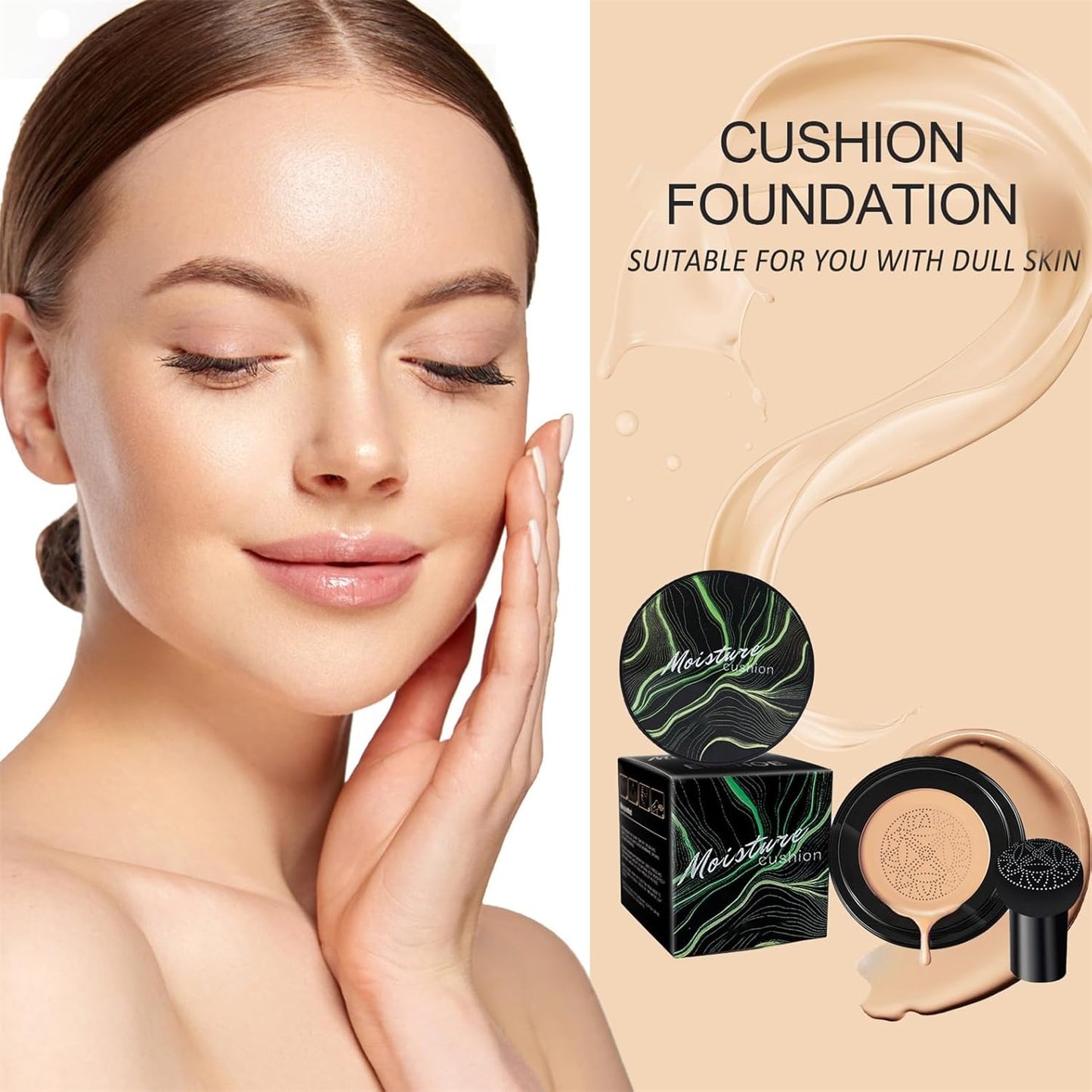Mushroom Head Air Cushion CC Cream - BB Cream Face Makeup Foundation for Mature Skin Moisturizing Concealer Brighten Long-Lasting, Even Skin Tone for All Skin Types (2PCS Natural)