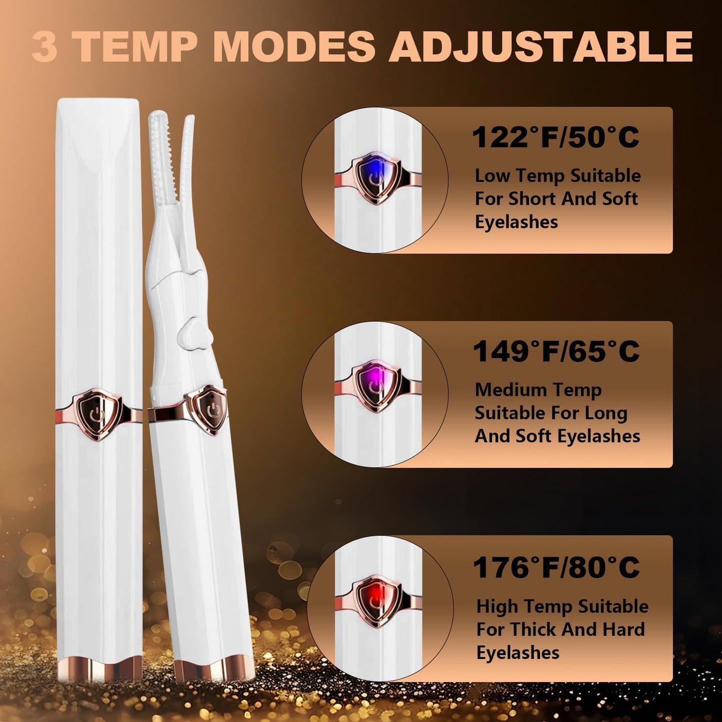 Heated Eyelash Curler, 2-in-1 Clip-Type Design, 3 Temperature Modes, USB Rechargeable Electric Eyelash Curler, Natural Curling 24H Long-Lasting Curl, Gift for Women & Girls, White-DA