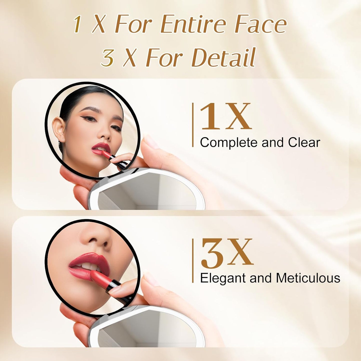 Compact Mirror with Light, 1X/3X Magnification LED Pocket Mirror with USB Data Cable,Mini Mirror for Purse, Pocket,Travel and Present (Black)