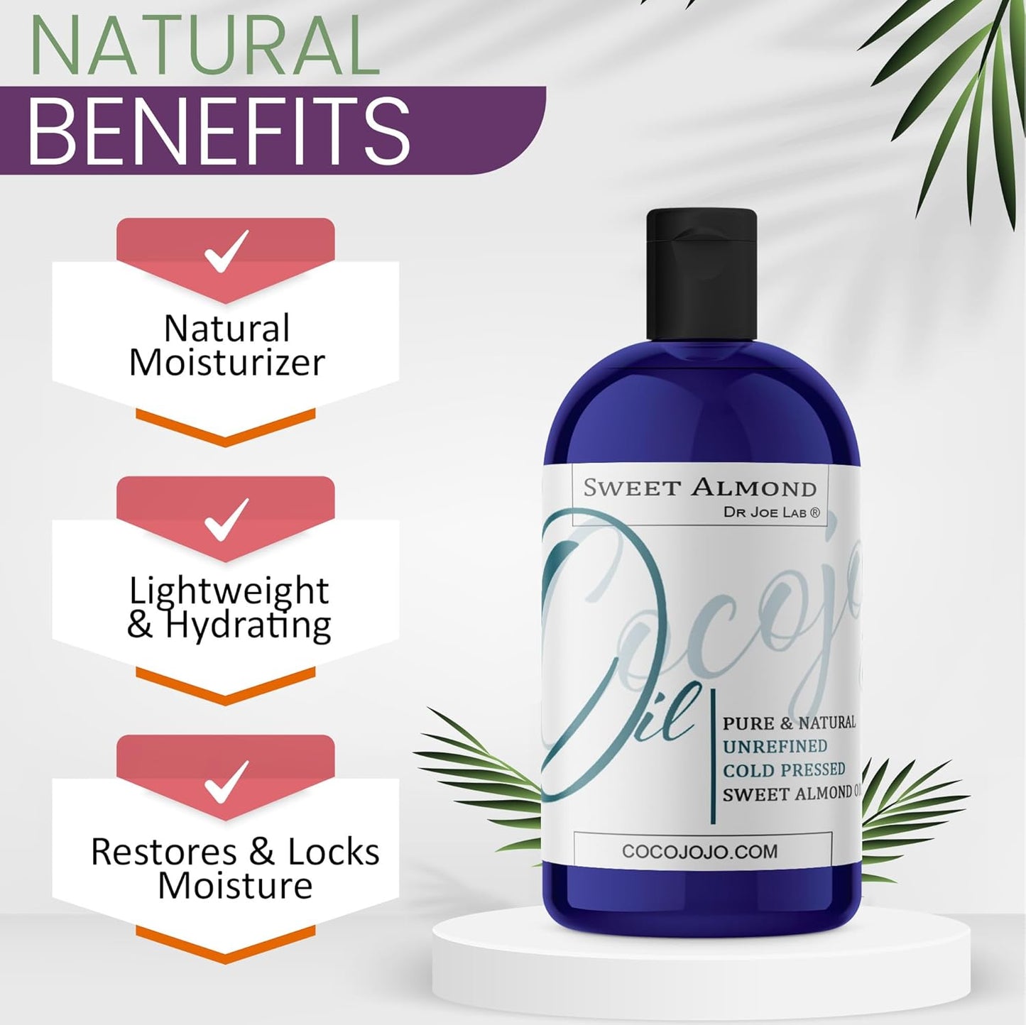 Dr Joe Lab Almond Oil 16 oz Pure Natural Sweet Almond Oil Cold Pressed Unrefined Extra Virgin - for Hair Skin Body Nail and Beard Carrier Oil for Essential Oils - Moisturizing & Nourishing