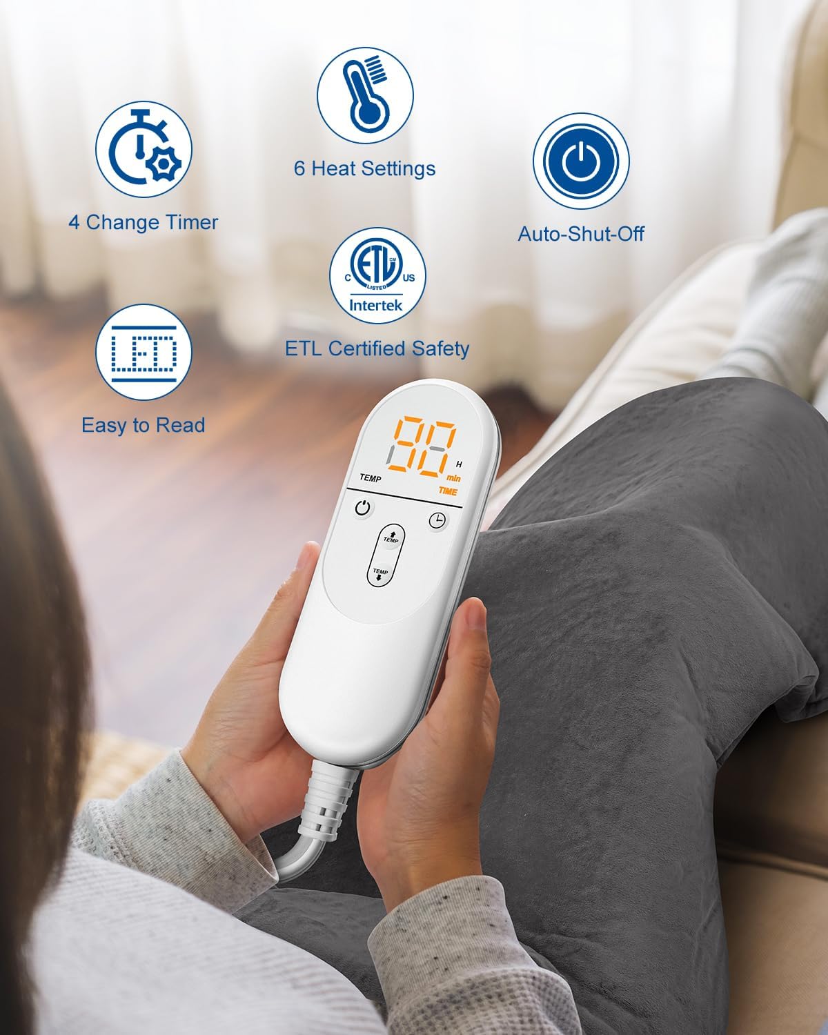 Heating Pad for Neck and Shoulders and Back Pain Relief, Electric Heat Pad for Full Body, Moist Dry Heat Options (Granite)