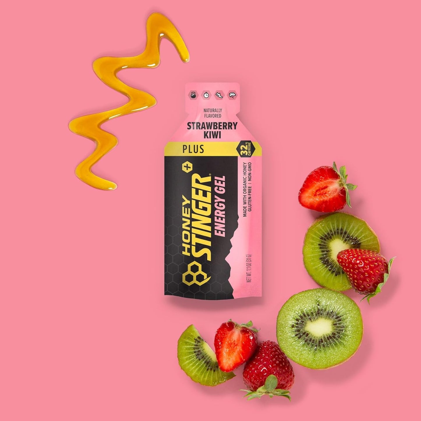Honey Stinger Strawberry Kiwi Energy Gel, Caffeinated & Gluten Free with Organic Honey, for Exercise, Running and Performance, Sports Nutrition for Home & Gym, Pre and Mid Workout, 24 Pack