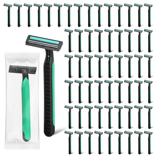 Disposable Twin Blade Razors in Bulk, Individually Wrapped - Clear Safety Cap, For Homeless, Hotel, Airbnb, Travel (pack of 30,green)