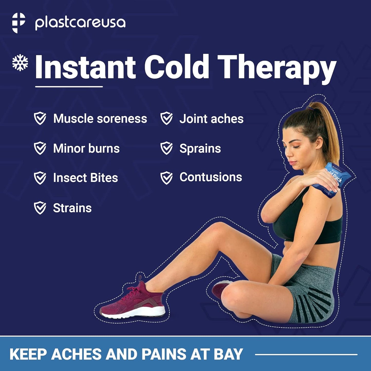 25 Pack 5" x 6" Disposable Ice Packs for Injuries, Swelling, Muscle & Joint Aches, Sprains & Abrasions - Easy to Use Disposable Cold Compress for Pain Relief - PlastCare USA Instant Cold Packs