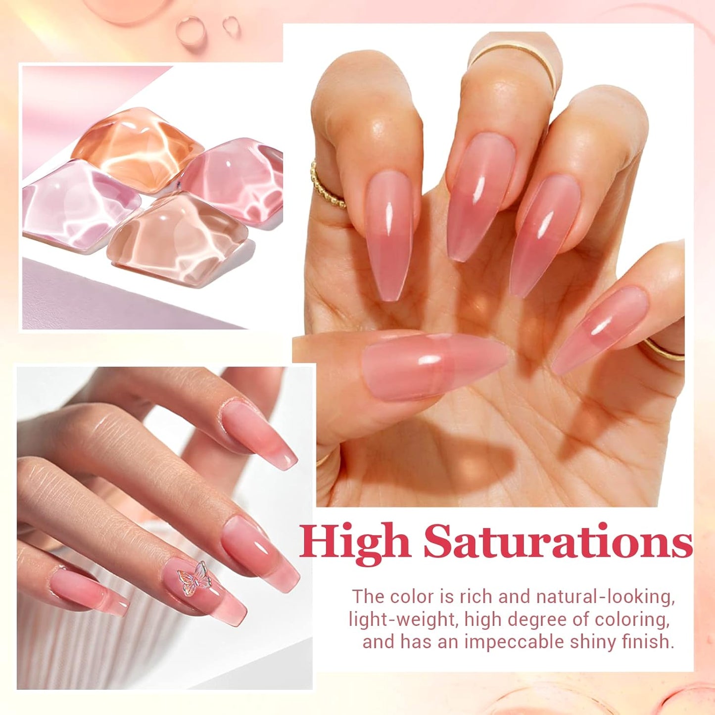 AZUREBEAUTY Dip Powder Nail Starter Kit, 4 Colors Translucent Jelly Nude Gentle Pink Dipping Powder System Liquid Set with Base & Top Coat Activator for French Nail Art Manicure Salon DIY