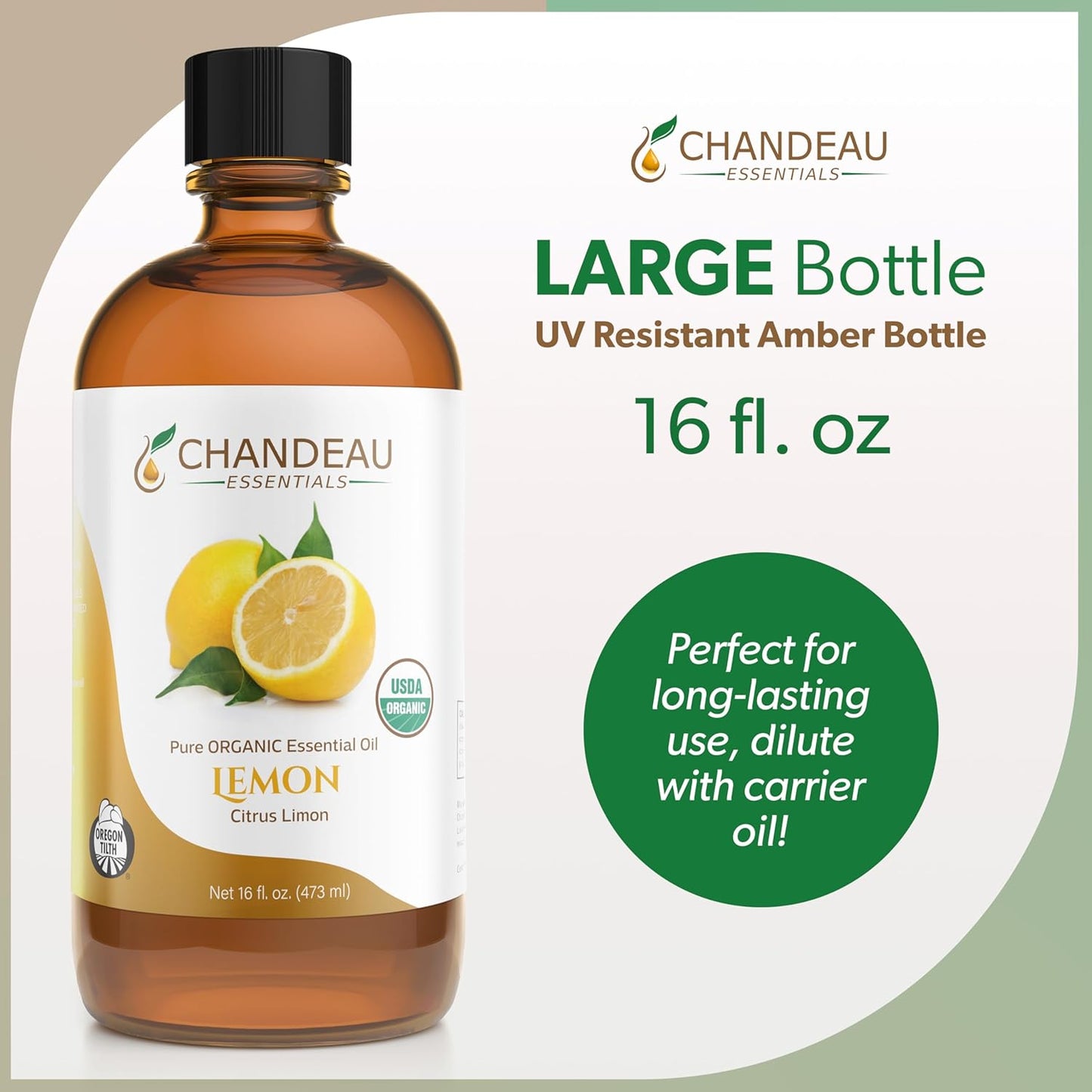 100% Pure Organic Essential Oil, Pure Lemon Essential Oil for Aromatherapy, Soap Making, Candles, Laundry, Perfume, Cleaners or Diffusers - Large Amber Glass Bottle, 16 oz.
