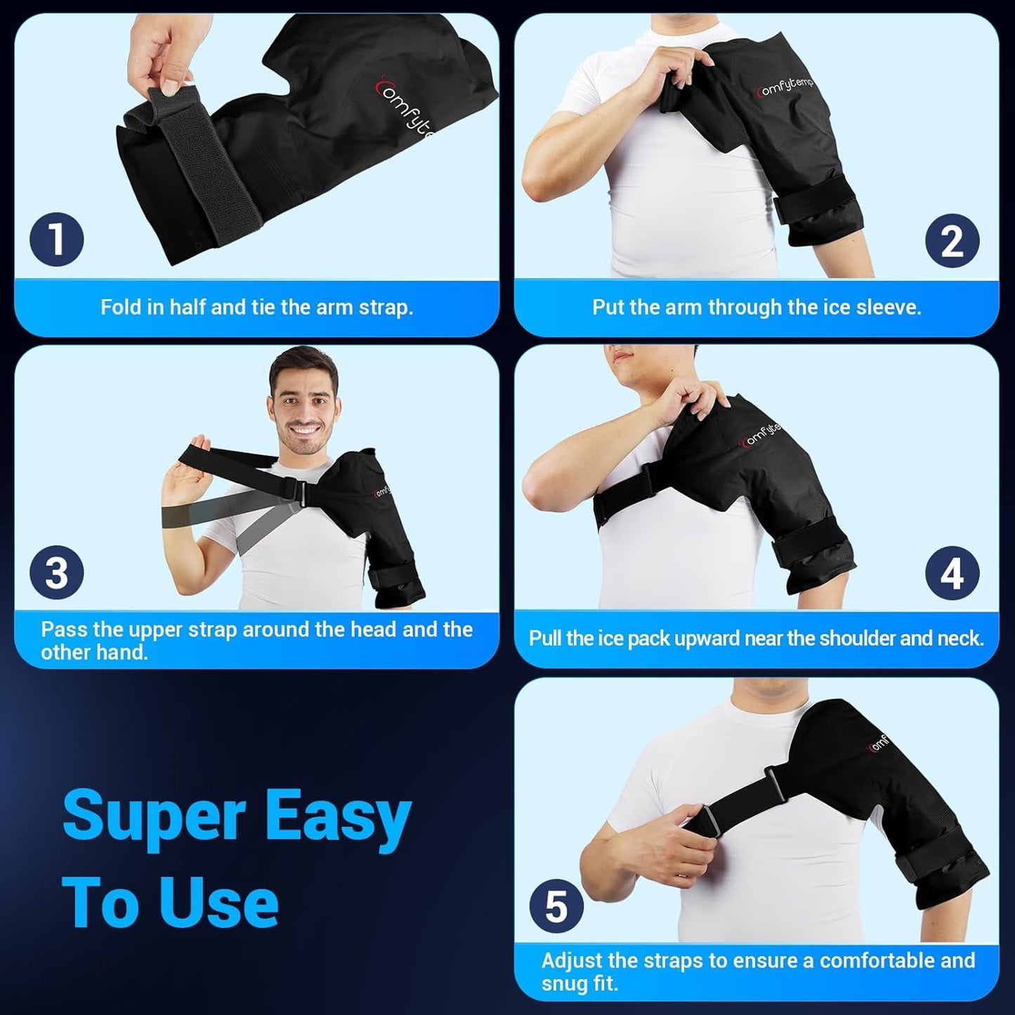 Comfytemp Shoulder Ice Pack Rotator Cuff Cold Therapy Wrap, Ice Packs for Injuries Reusable Gel, Instant Compression for Shoulder Pain Relief, Surgery Recovery Gifts (Large), Black