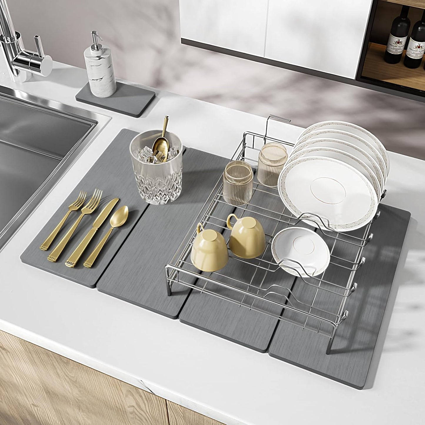 2PCS Stone Drying Mat for Kitchen Counter, Stone Dish Drying Mat - Diatomite Water Absorbing Drying Stone for Kitchen Counter Mat, Quick Dry Stone Mat Kitchen for Cups Dishes Bottles.