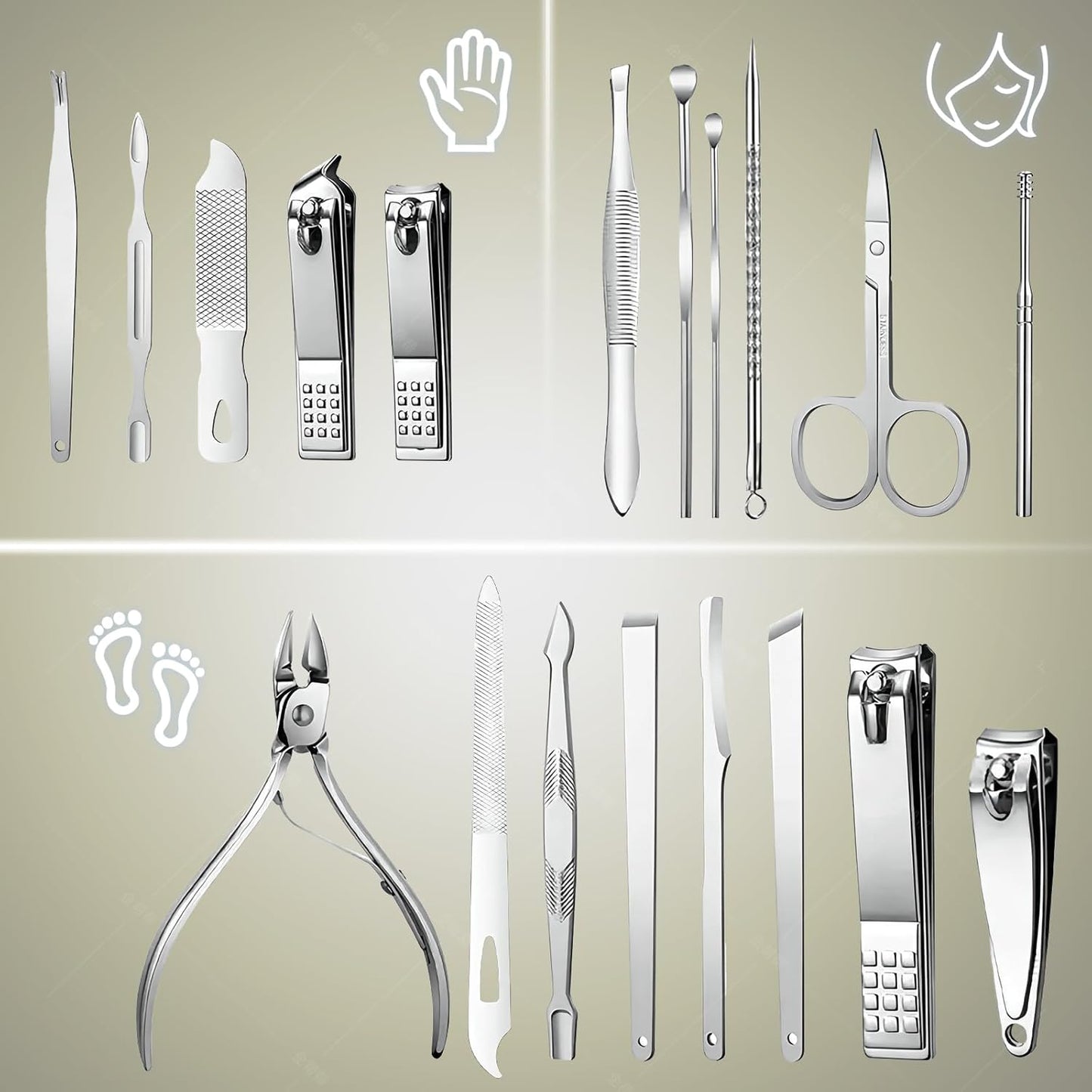 Manicure Set - 19 in 1 Professional Nail Clippers Pedicure Kit, Manicure Tool Kit, Stainless Steel Facial Grooming Set Kit, Gift Idea for Women, Men, Girls, Teens, Grey