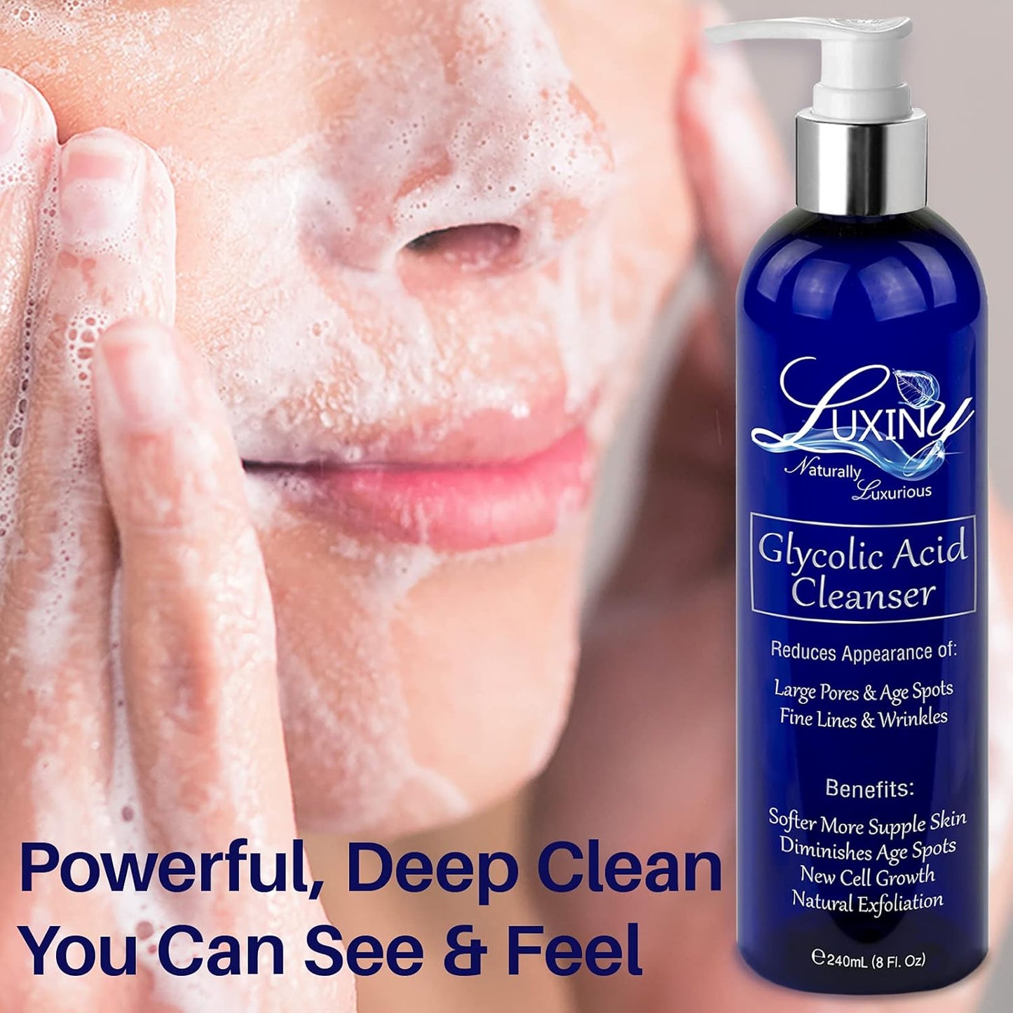 10% Glycolic Acid Face Wash & Exfoliating Cleanser, 8 oz – Vegan, Natural AHA Facial & Acne Body Wash for Women and Men – Pore Minimizer