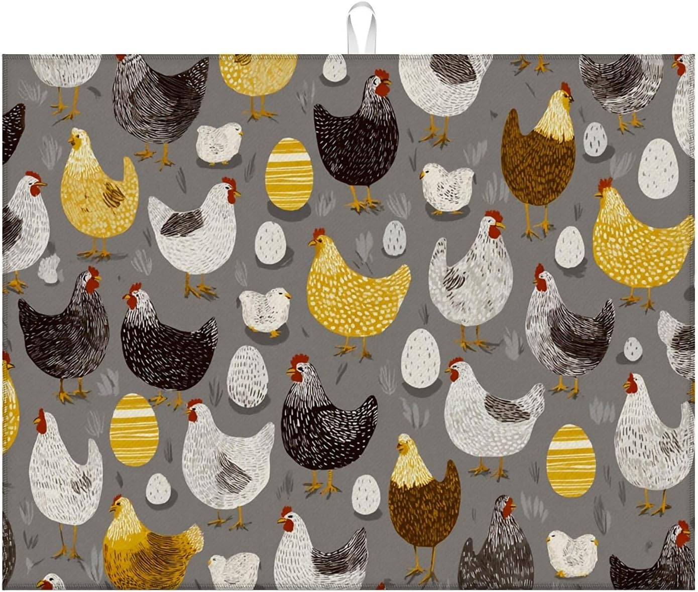 Dish Drying Mat For Kitchen Counter, Hens Roosters Chicken Microfiber Absorbent Dish Drainer Rack Pad Reusable Large 18x24in Drying Mat
