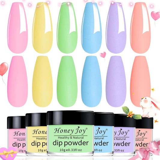 Neon Dip Powder Set, Honey Joy 6 Colors Pink Yellow Purple Green Blue Spring Sumer Dipping Powder Set Nail Art Manicure DIY Salon Home Gifts for Women, No Need Nail Lamp Cured, DP-U
