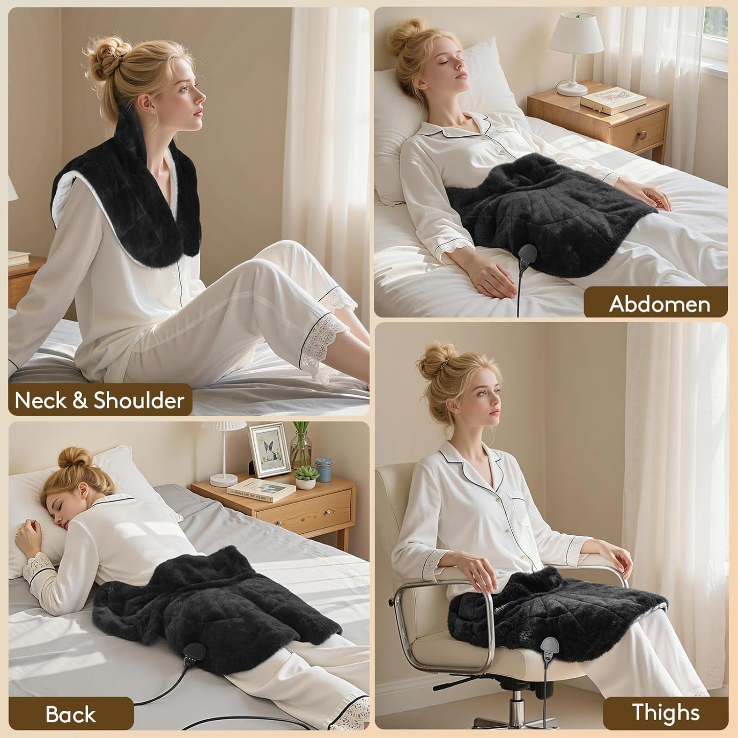 30S Fast Heating Pad for Neck and Shoulders, 6X Deeper Pain Relief, Weighted Far Infrared Heat pad, 24"X20" Extra Large, Faux Rabbit Fur Fabric, 4H Auto Off,Memory Function, Gifts for Birthday