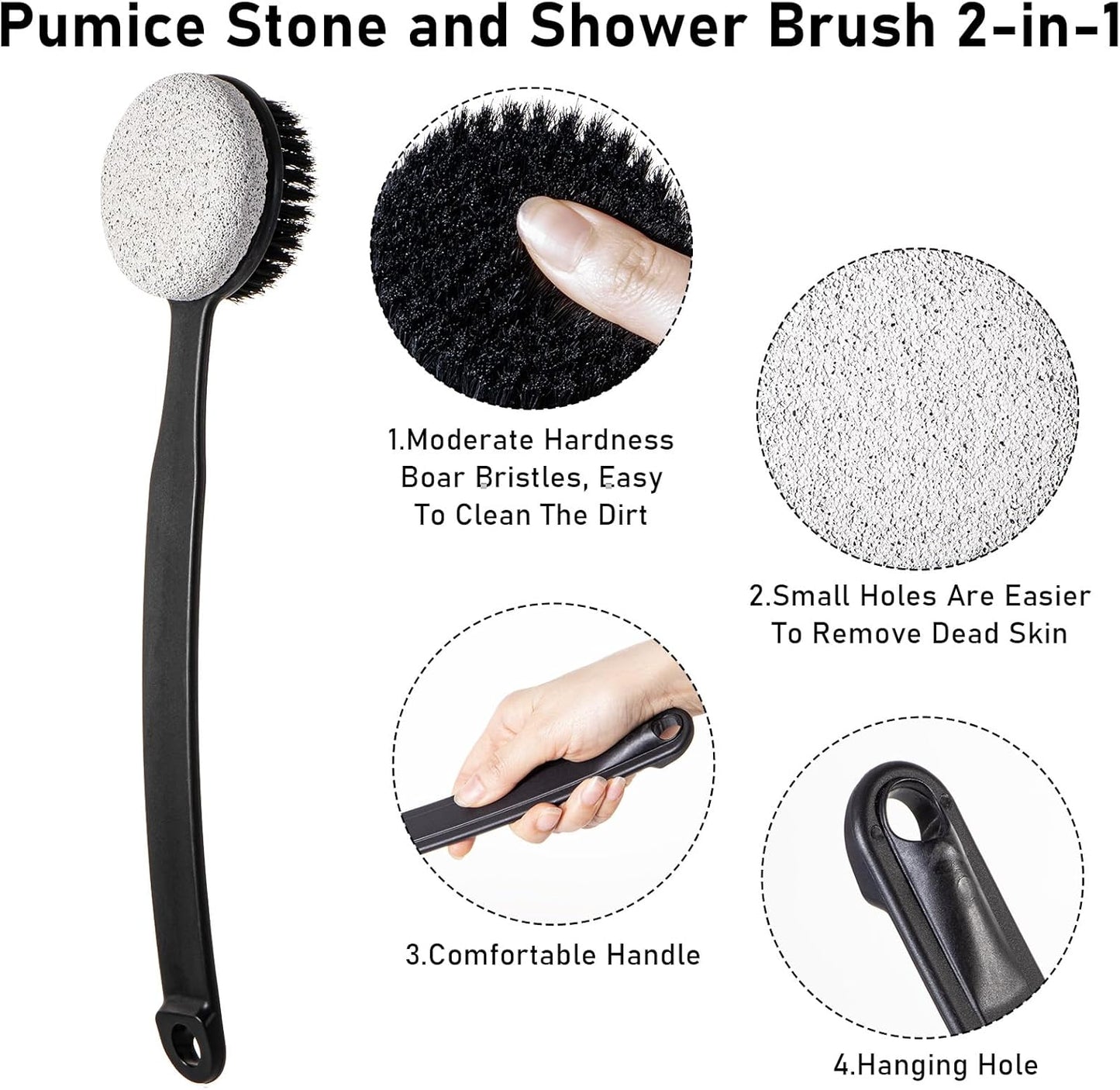 Pumice Stone for Feet with Long Handle (Double-Faced Curved Handle,Black, Count, 2.0)