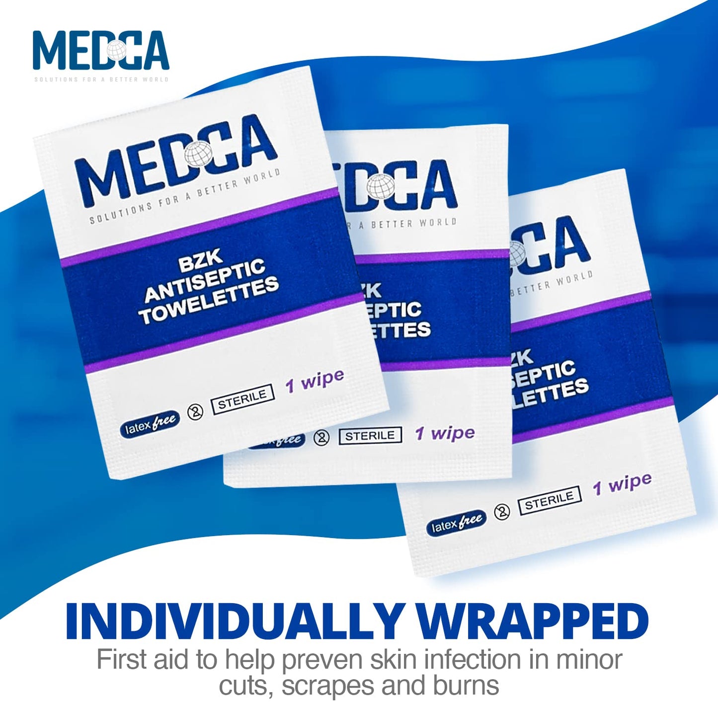 Hand Wipes – (Pack of 300) Benzalkonium Chloride Swabs Individual BZK Single-Use Packets by MEDca