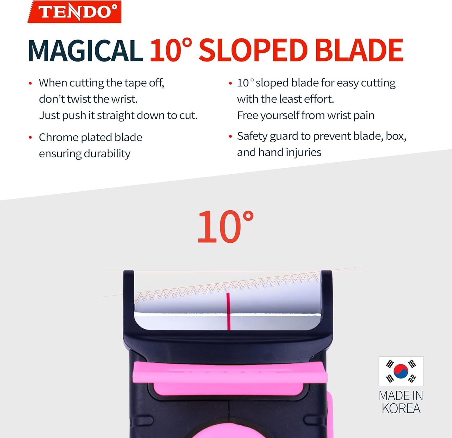 Heavy Duty Shipping Tape Dispenser: TENDO° Premium Line – Reusable, Replaceable, Eco-Friendly 2’’ Master Piece Dispenser for Pros with Patented 10° Sloped Chromium Blades - P-2200 (4th Gen.)_Pink