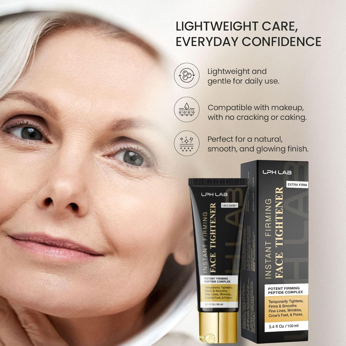 Instant Firming Face Tightener: No-Chalky Primer Firms & Smooths Mild to Moderate Wrinkles, Matte Anti-Aging Finish for Mature Skin, 2.1 oz