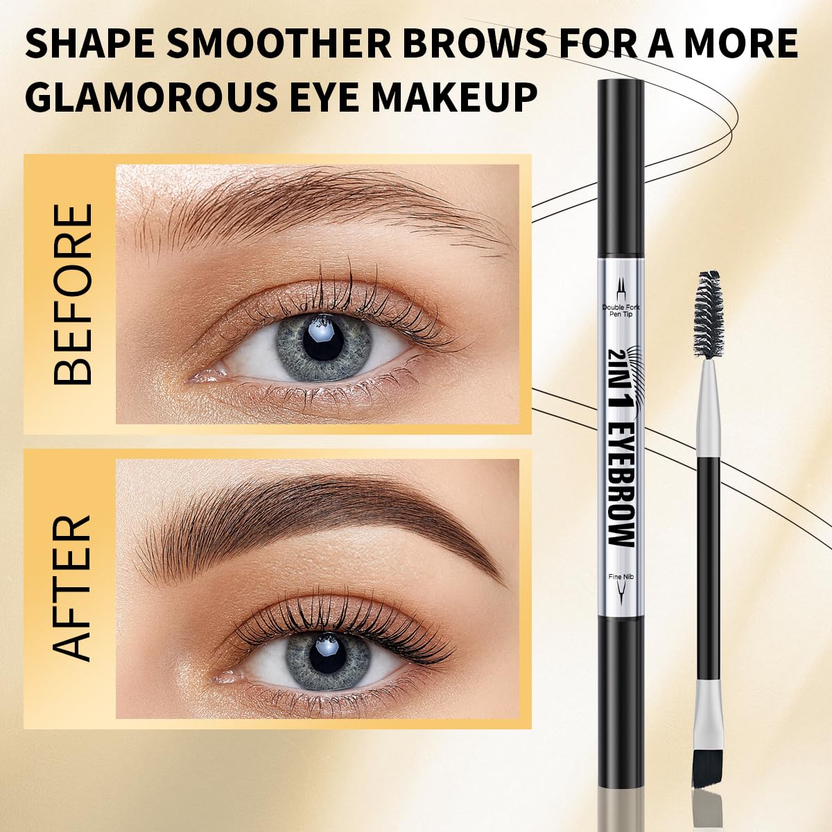 Eyebrow Pencils for Women - Microblading Eyebrow Pencil 2-In-1 Dual-Ended Eyebrow Pen with Precise 2-Fork-Tip & Brush-Tip Waterproof Eyebrow Pencil for Hair-Like Brows, Last All-Day, Dark Brown