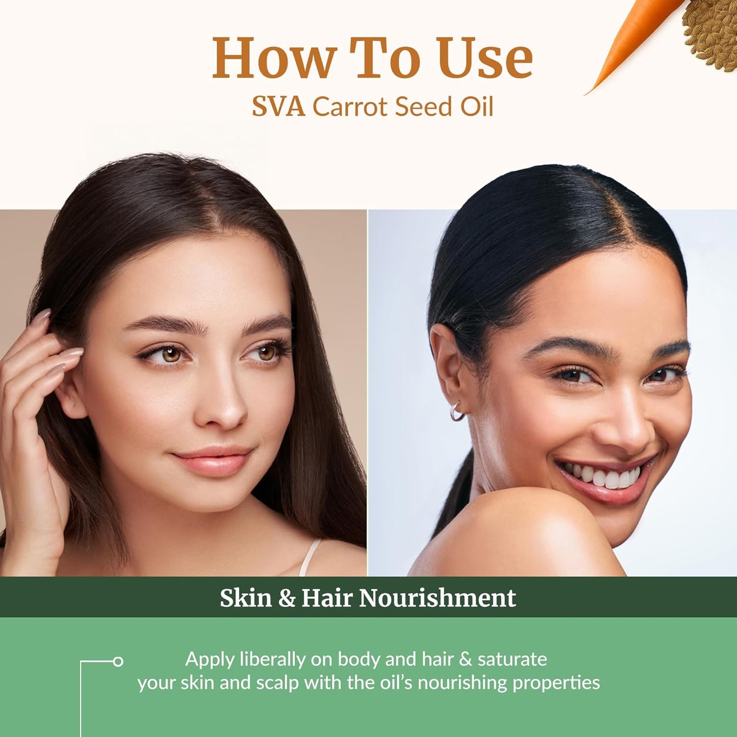 SVA Carrot Seed Oil - 4 Fl Oz – 100% Natural Cold Pressed Carrot Oil - for Face, Skin Care, Hair Care, Scalp Massage & Body Massage – Carrier Oil with Dropper